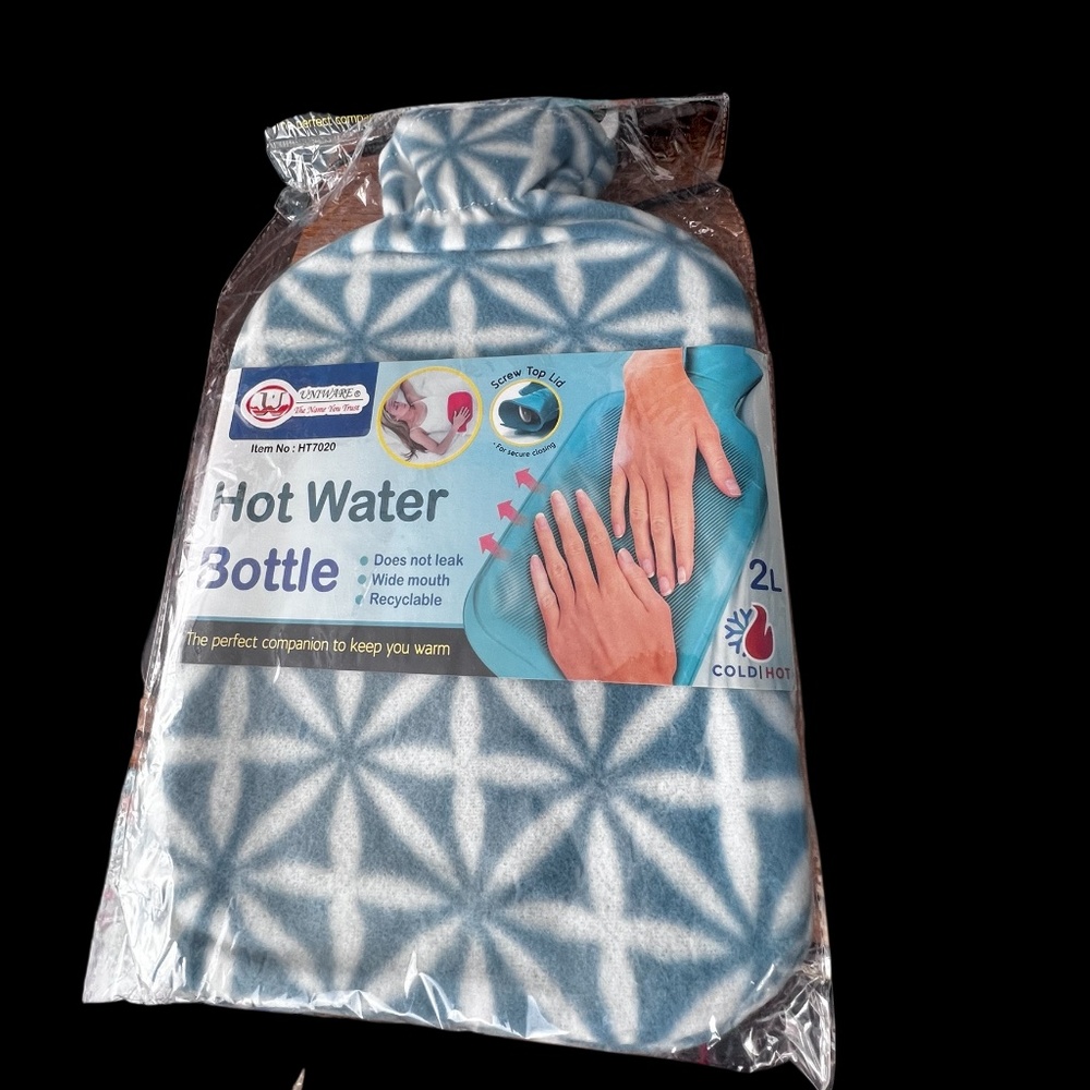 2L Hot Water Bottle with Blue Plush Cover – New in Package By Uniware